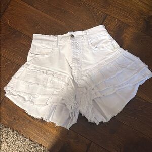 Vibrant White High Waist Ruffled Shorts